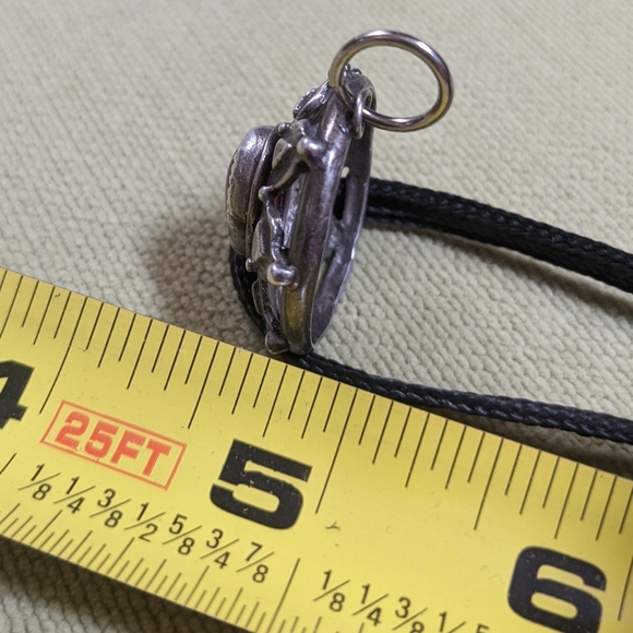 925 Silver Round Pendant Signed DKL Amber Color Oval Stone Open Geometric Design - Picture 9 of 12